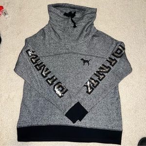 PINK Victorias Secret Womens Cowl Neck Long Sleeve Sequin Sweatshirt Gray Medium